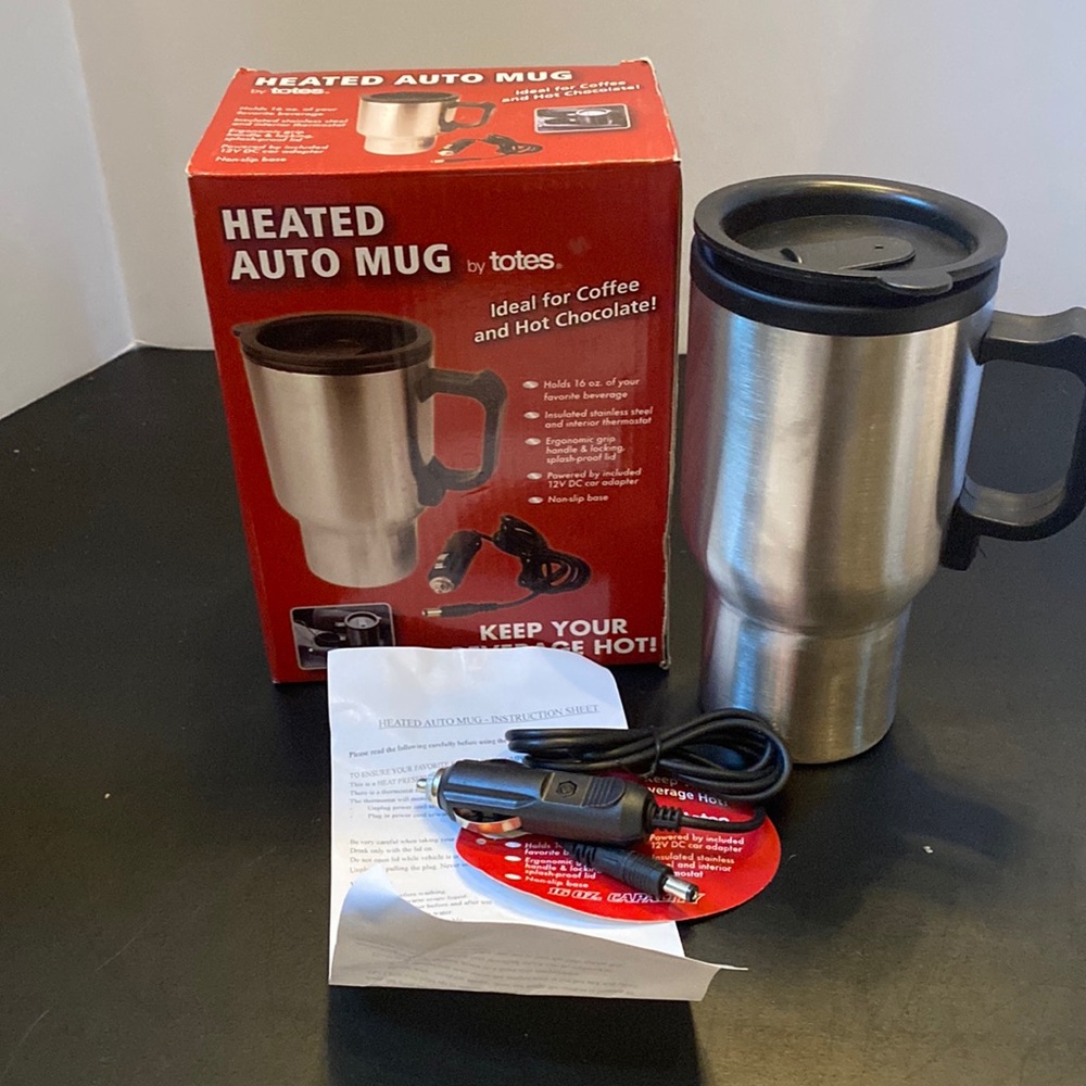 Totes heated auto mug keep your beverage hot coffee tea hot chocolate open box